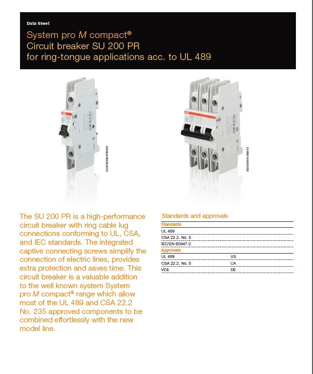 ABB Miniature Circuit Breakers, S200 UL 489 Series